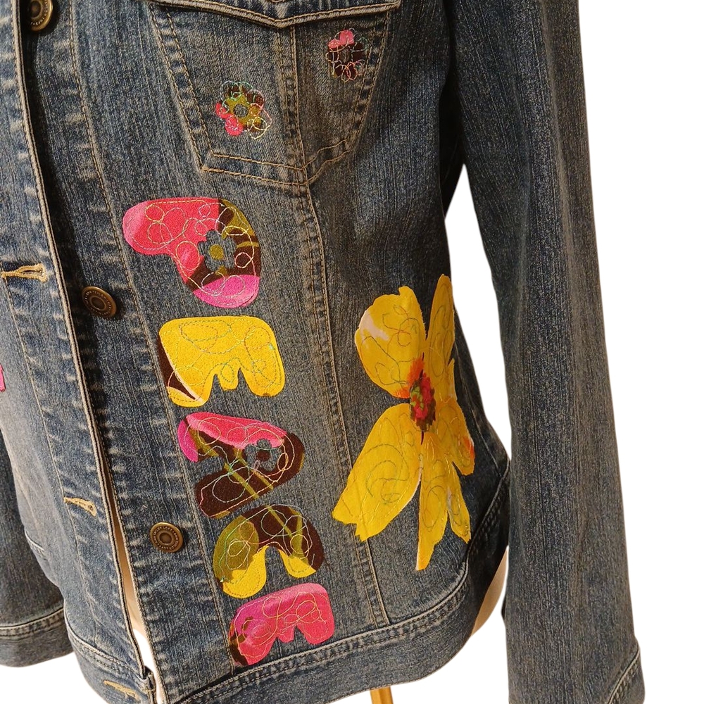 Upcycled Denim Jacket Boho Style Reworked - Picture 8 of 12